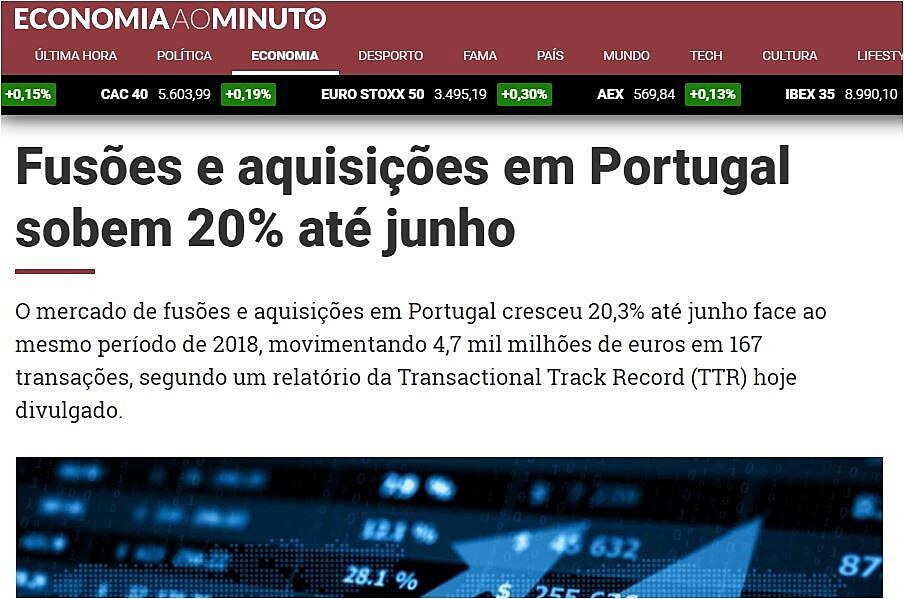 Fuses e aquisies em Portugal sobem 20% at junho